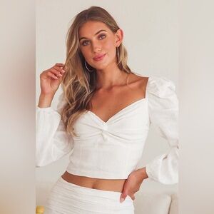 Lulus  Charming White Balloon Sleeve Crop Top Size S (A3)
